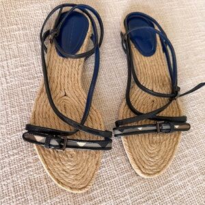 Burberry Blue espadrilles and Black Lace-Up Flat Sandals